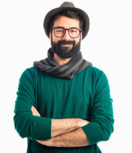man with red hat